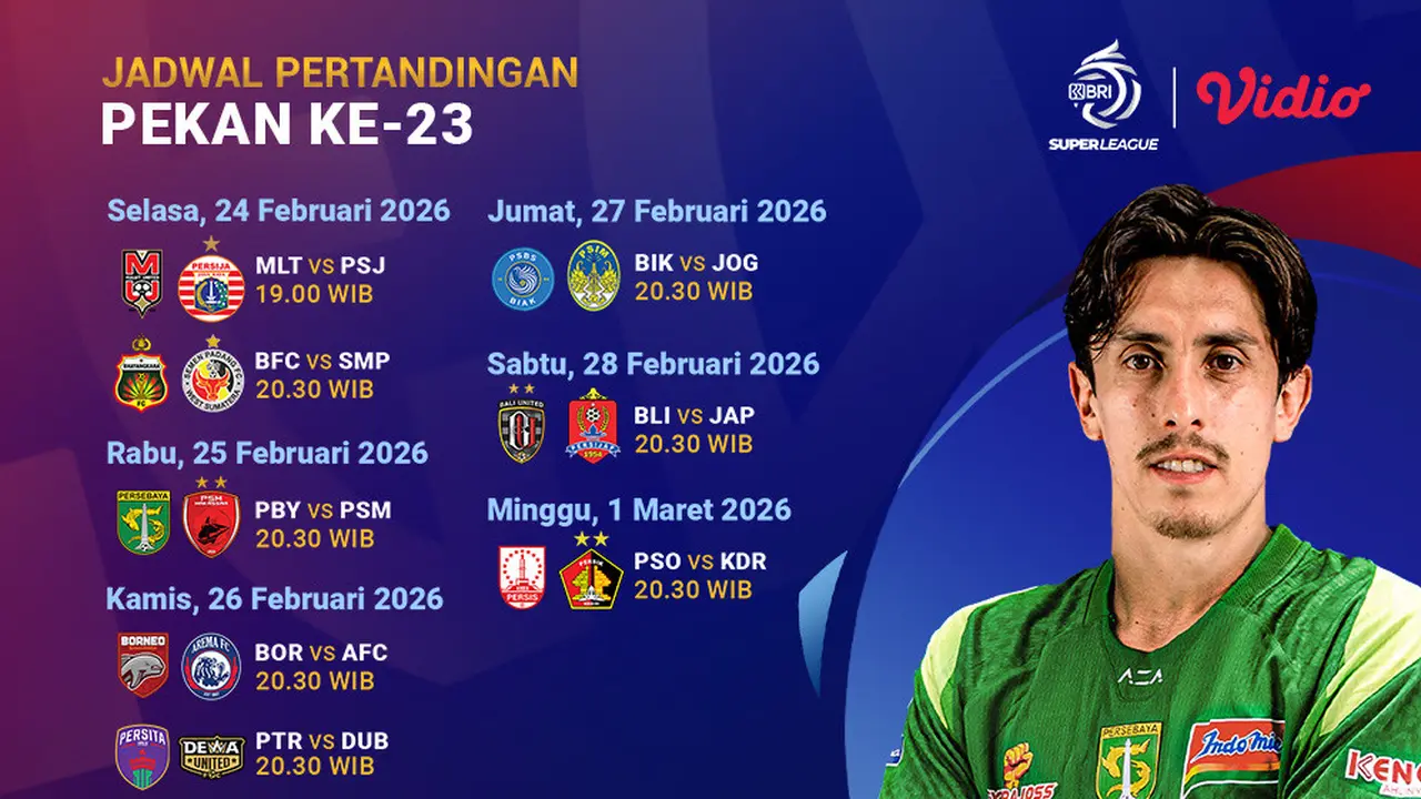 Jadwal BRI Super League Pekan ke-23 Musim 2025-26