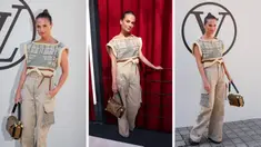 Foto kolase aktris asal Swedia, Alicia Vikander saat menghadiri koleksi busana Louis Vuitton Spring/Summer 2023 selama Paris Fashion Week di Paris pada Selasa, 4 Oktober 2022. (AP Photo/Francois Mori)