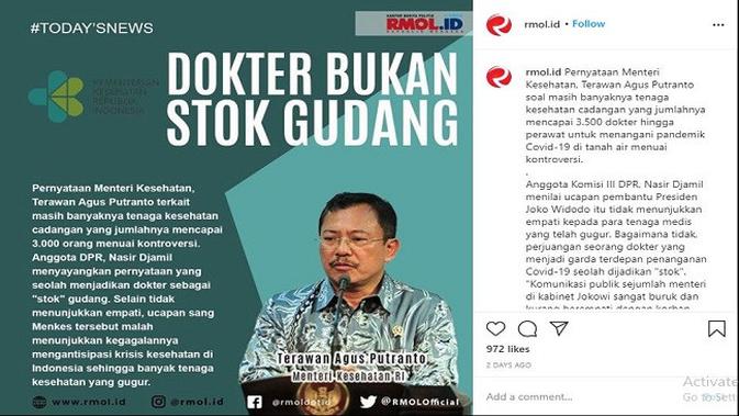Gambar Tangkapan Layar Foto dari Akun Instagram @rmol.id