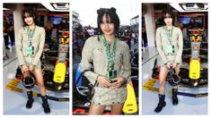 Foto kolase gaya Lisa Blackpink saat berfoto dengan mobil Red Bull Racing milik Max Verstappen saat Formula 1 GP Miami 2024 di Miami International Autodrome, Flordia, Amerika Serikat, Minggu (05/05/2024). (AFP/Getty Images/Mark Thompson)