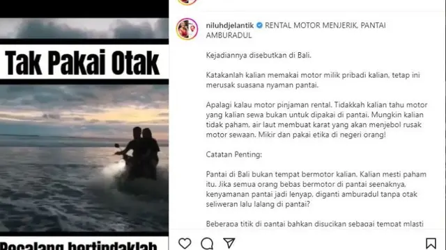 Turis Asing Diduga di Bali Naik Motor di Pantai, Ni Luh Djelantik Kembali Meradang