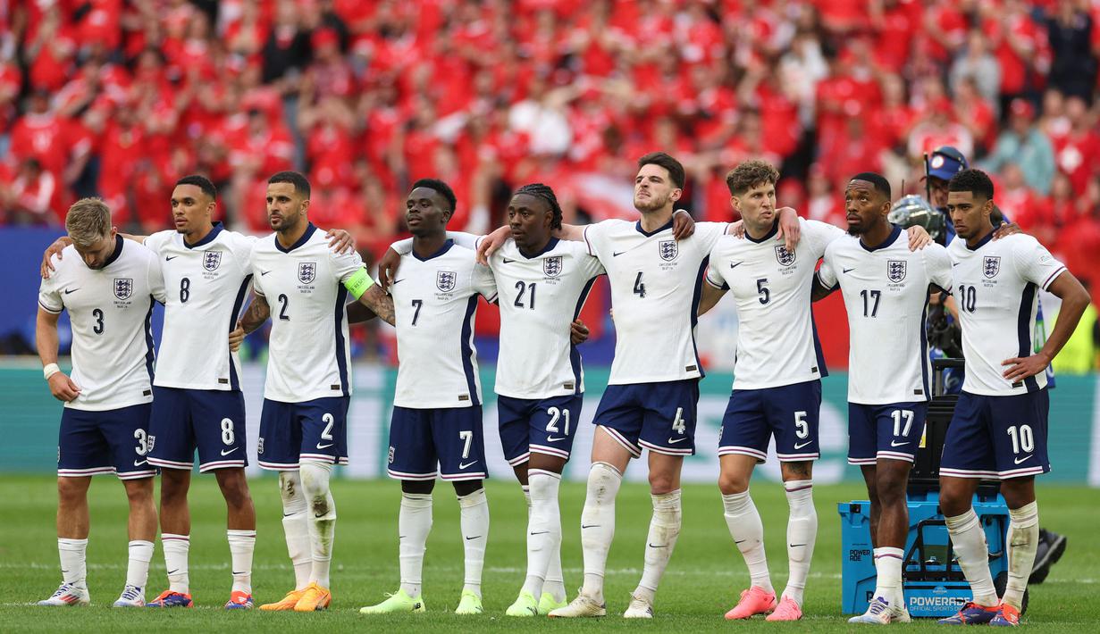 Inggris mengunci tiket ke semifinal Euro 2024 usai memenangi laga perempat final melawan Swiss. (Adrian DENNIS/AFP)