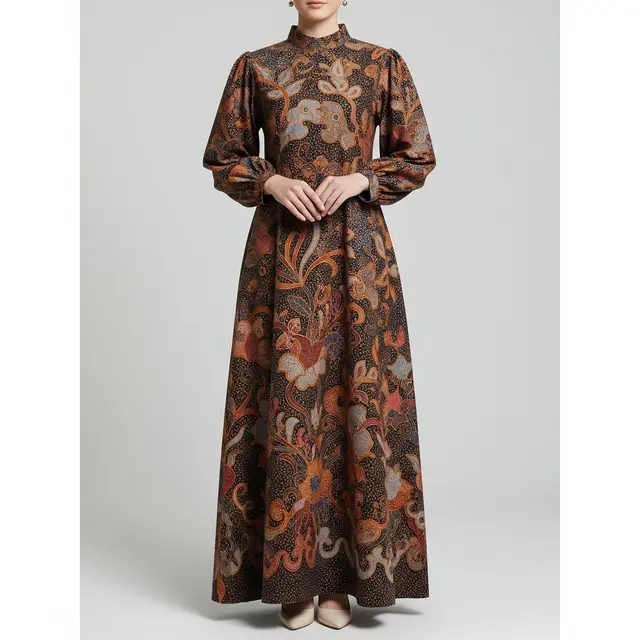 9 Model Dress Batik Lengan Bishop, Tren Busana Anggun di 2025