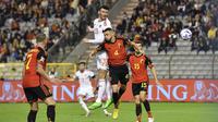Babak kedua Wales langsung menggebrak. Menit ke-50, sundulan keras Kieffer Moore berhasil menjebol gawang Belgia. Kemenangan ini penting bagi Belgia untuk menempel ketat Belanda di papan atas Grup 4 UEFA Nations League A. (AFP/John Thys)