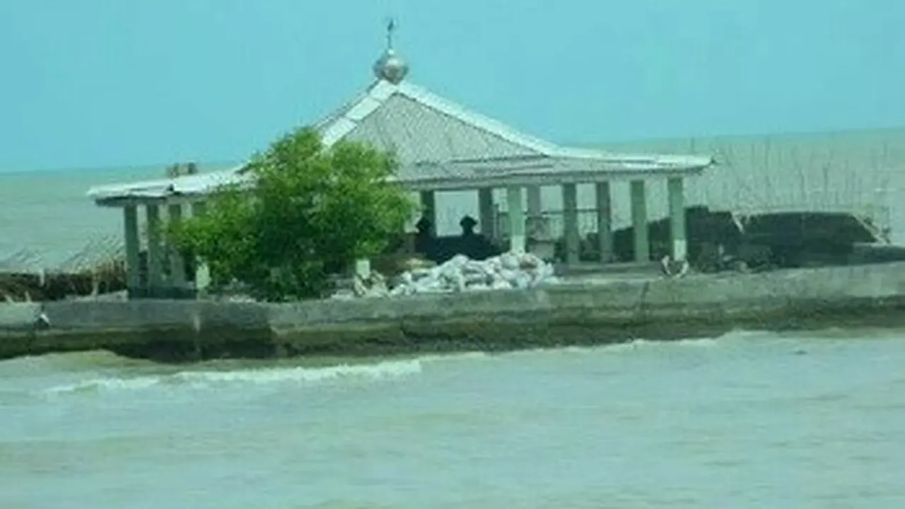 Makam Syekh Abdullah Mudzakir terapung di Laut Utara Jawa, Demak, Jawa Tengah. (Foto: Istimewa via Laduni.id)
