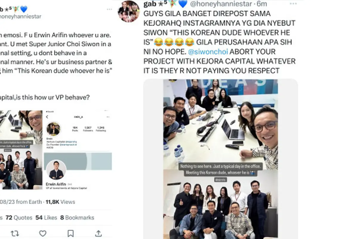 Nama Member SUPER JUNIOR, Choi Siwon, Menjadi Trending Topic Twitter Lantaran Kicauan Seorang Fans yang Tak Terima Akan Satu Unggahan Seseorang yang Diduga Rekan Bisnis Siwon, Erwin Arifin, Investor dari Perusahaan Kejora Capital