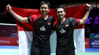 Ganda putra Indonesia, Mohammad Ahsan/Hendra Setiawan meraih gelar pada Kejuaraan Dunia Bulutangkis 2019, di Basel, Swiss, Minggu (25/8/2019) (PBSI)
