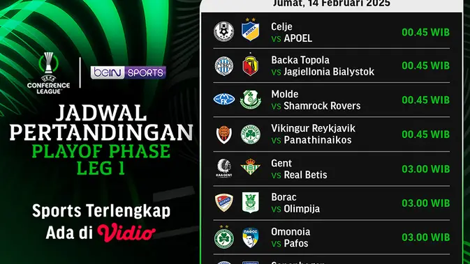 Pertempuran Epik: Jadwal dan Link Streaming Langsung Liga Konferensi Eropa 2024/25 Babak Play-off di Vidio
