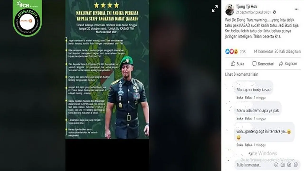 Gambar Tangkapan Layar Poster Hoaks Berisi Maklumat Mencatut KSAD Jenderal TNI Andika Perkasa