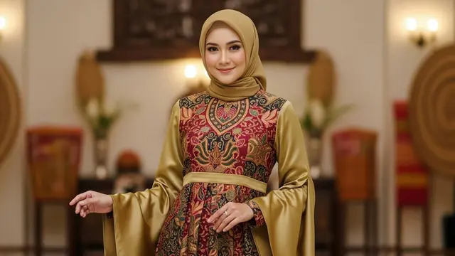 Gamis Batik Kombinasi Satin untuk Pesta Resmi dan Semi Formal