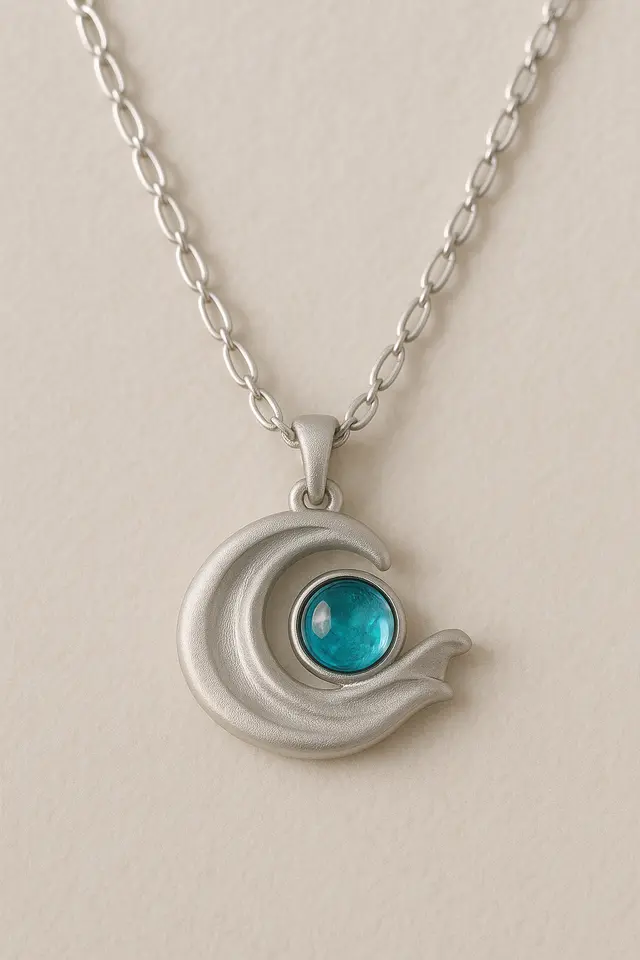 6. Kalung Emas Organik Motif Ombak dengan Blue Zircon
