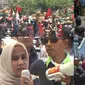 Aksi long march sempat memacetkan arus lalu lintas di jalur pantura Kendal. 