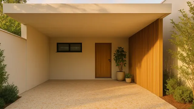 Desain Carport dengan Lantai Batu Alam