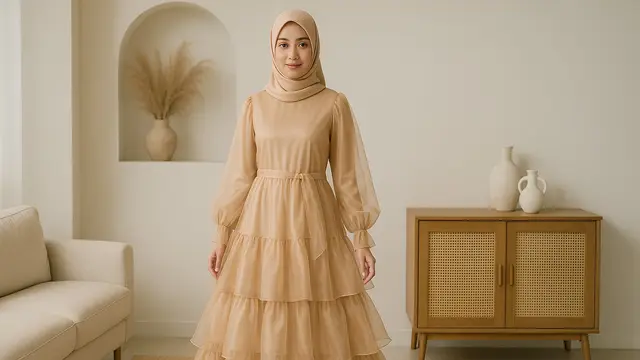 7 Model Gamis Kombinasi Organza Modern, Tampil Mewah Tapi Tetap Sopan
