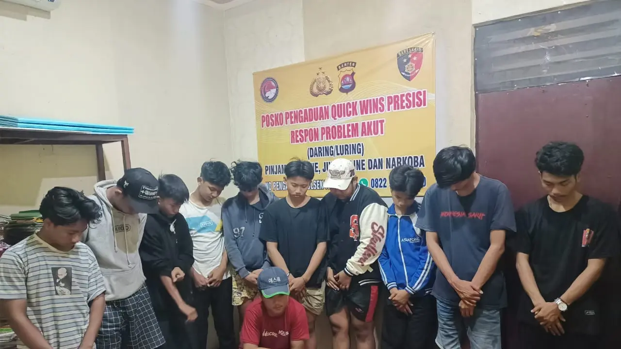 Polsek Tigaraksa Polresta Tangerang, mengamankan 12 remaja tanggung, yang hendak perang sarung.