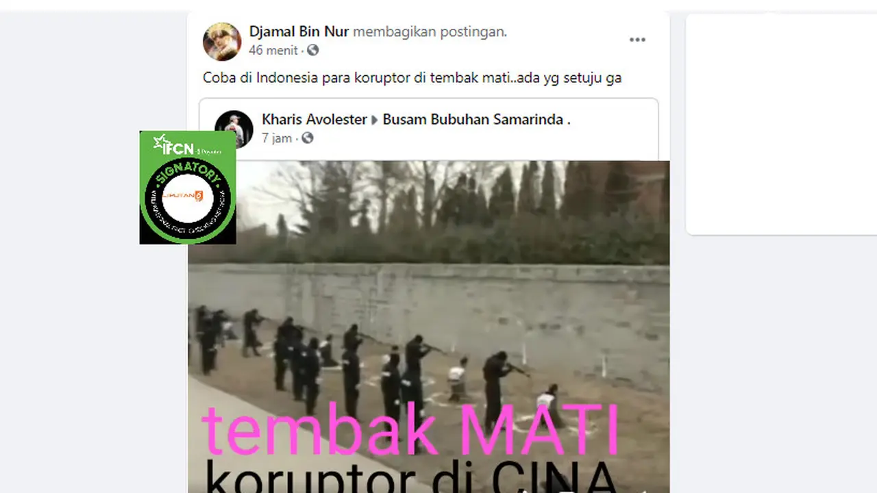 Cek Fakta Liputan6.com menelusuri klaim video hukuman tembak mati koruptor di China