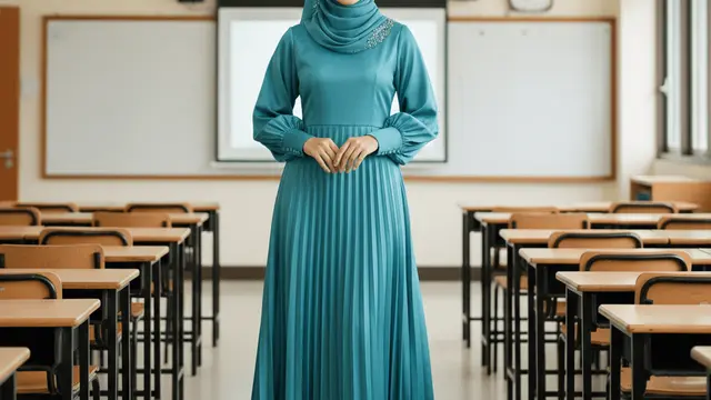 Gamis Satin Elegan untuk Ibu ke Pembagian Rapor Sekolah. Gemini