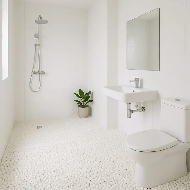 Model Kamar Mandi dengan Lantai Batu Kerikil (Image by ChatGPT)