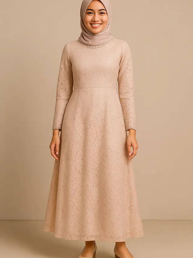 Model Long Dress Brokat Kombinasi Payet Terbaru/Ilustrasi oleh AI