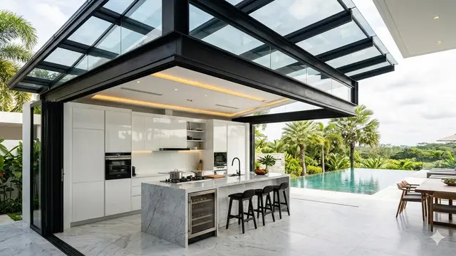 Model Dapur Terbuka dengan Atap Miring Anti Bocor