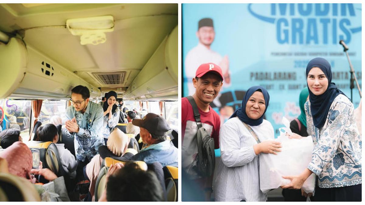 6 Potret Syahnaz Sadiqah Temani Suami Berangkatkan Warga Bandung Barat Mudik Gratis