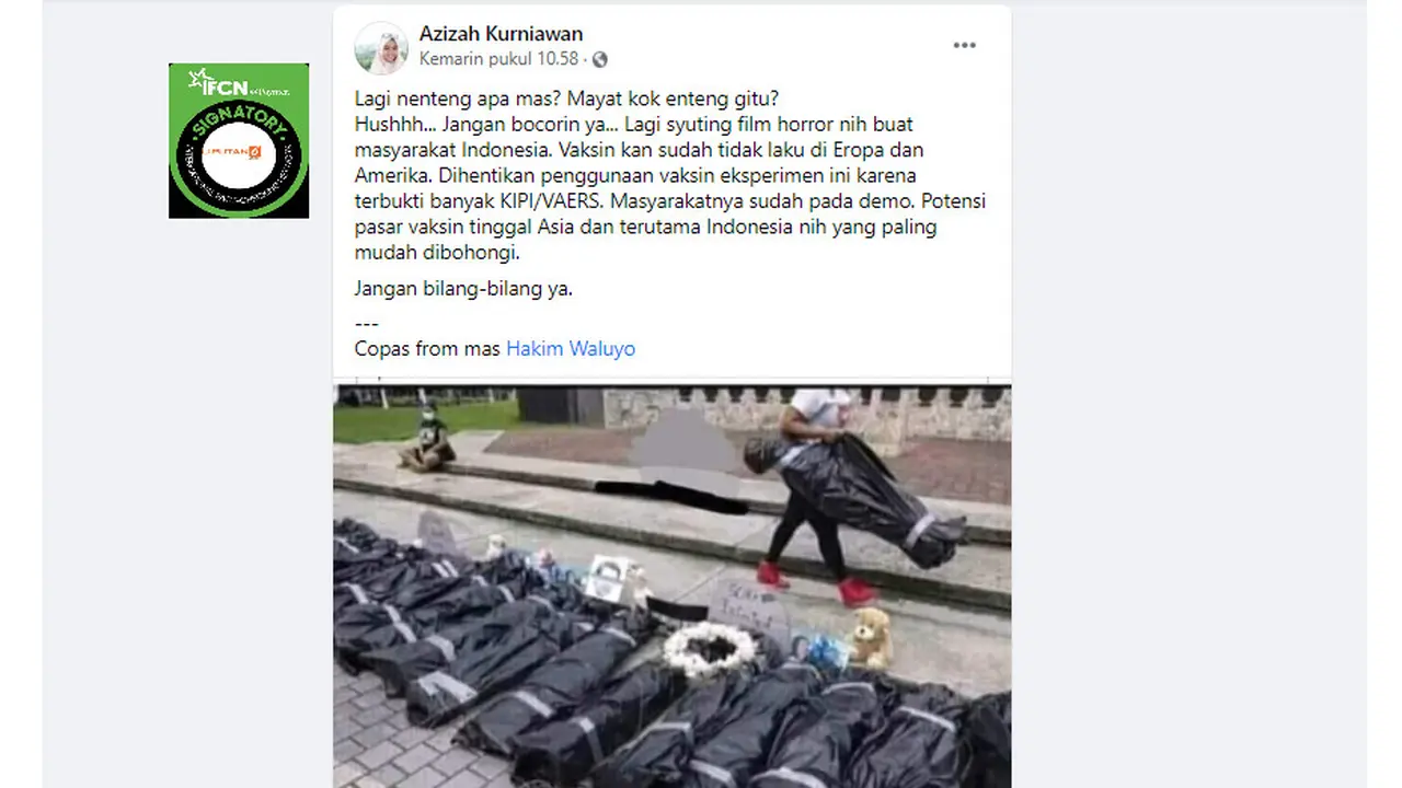 Cek Fakta Liputan6.com menelusuri klaim foto syuting film horor agar masyarakat Indonesia mau divaksin
