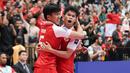 Pemain Timnas Futsal Indonesia, Ardiansyah Nur (kanan) merayakan gol bersama Israr Megantara dalam laga final Piala Asia Futsal 2026 melawan Iran yang berlangsung di Indonesia Arena, Senayan, Jakarta, Sabtu (07/02/2026). (Bola.com/Bagaskara Lazuardi)
