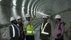 Anggota Komisi V DPR meninjau proyek pembangunan Mass Rapid Transit tahap 1 Koridor di Bunderan HI, Jakarta (6/4). Dalam tinjauan tersebut, para anggota komisi V DPR melihat progres pembangunan stasiun MRT. (Liputan6.com/Faizal Fanani)