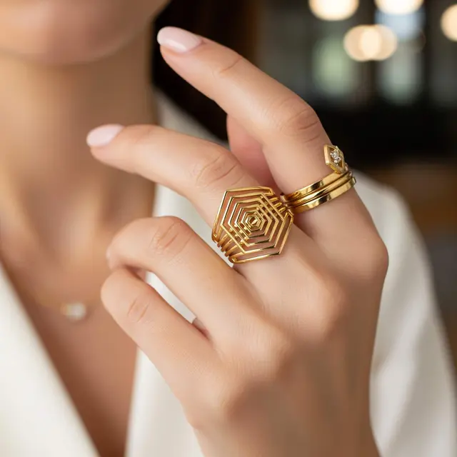 Model Cincin Emas Layer Cocok untuk Stacking Ring