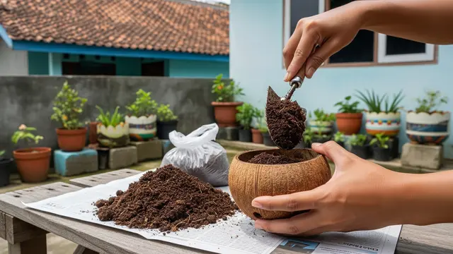 Mengisi Media Tanam ke Dalam Pot