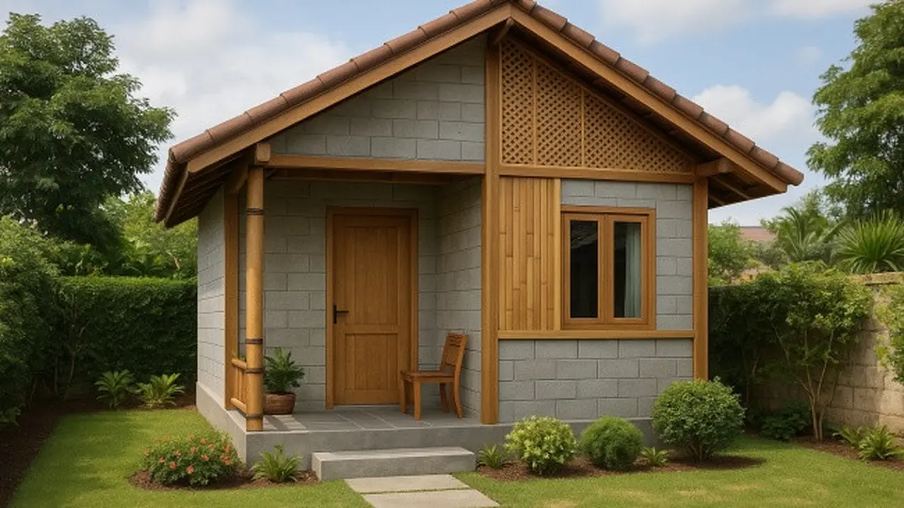 Ilustrasi Desain Rumah Batako dan Bambu (Sumber Gambar: ChatGPT)