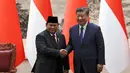 Sebelumnya, Presiden Prabowo Subianto mengatakan China merupakan mitra ekonomi strategis Indonesia. Prabowo juga menyebut China sebagai negara investor utama di Indonesia. (FLORENCE LO/POOL/AFP)