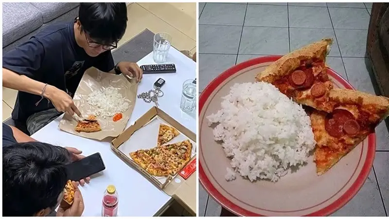 6 Potret Makan Pizza Pakai Nasi Ini Nyeleneh, Orang Indonesia Banget