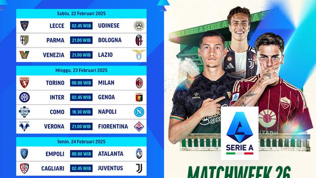 Jadwal dan Siaran Langsung Serie A 2024/25 Matchweek 26 di Vidio