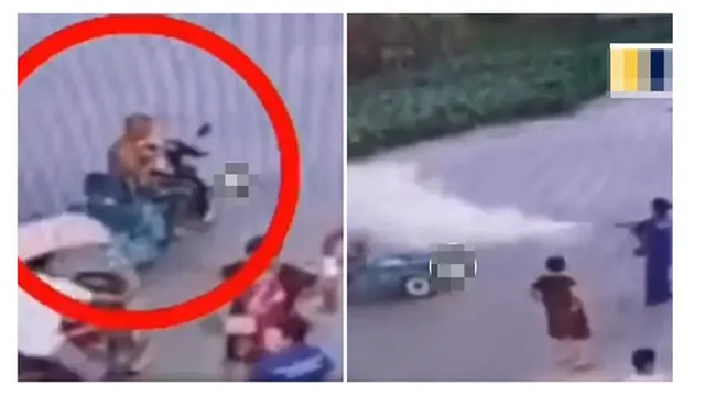 Merokok di Dekat Pom Bensin, Pria Ini Disemprot Air dari Selang Pemadam Api
