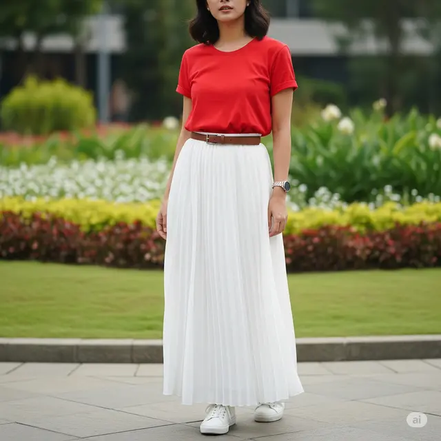 Padu padan atasan dengan rok rampel (Image by GeminiAI)
