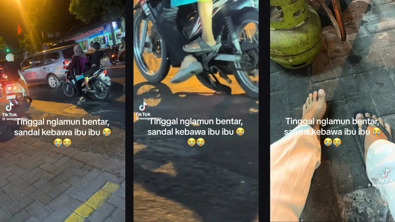 Akibat Melamun, Sendalnya Terbawa Motor