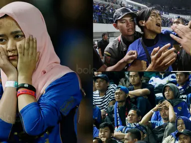 Berikut ini ekpresi sedih para Bobotoh, saat Persib tersingkir dari Piala Presiden 2018 setelah ditaklukkan PSM dengan skor 0-1. (Bola.com/M Iqbal Ichsan)
