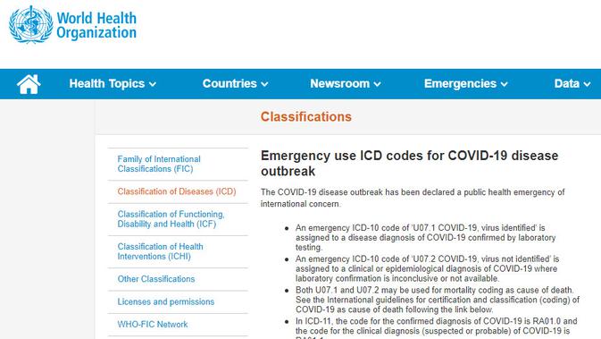 Kode untuk COVID-19 (WHO)