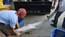 Pekerja tengah menurunkan ikan hiu di Muara Angke, Jakarta, Kamis (7/6). Ekosistem hiu saat ini tidak sebanding dengan yang diambil untuk perikanan tangkap. (Liputan6.com/Angga Yuniar)