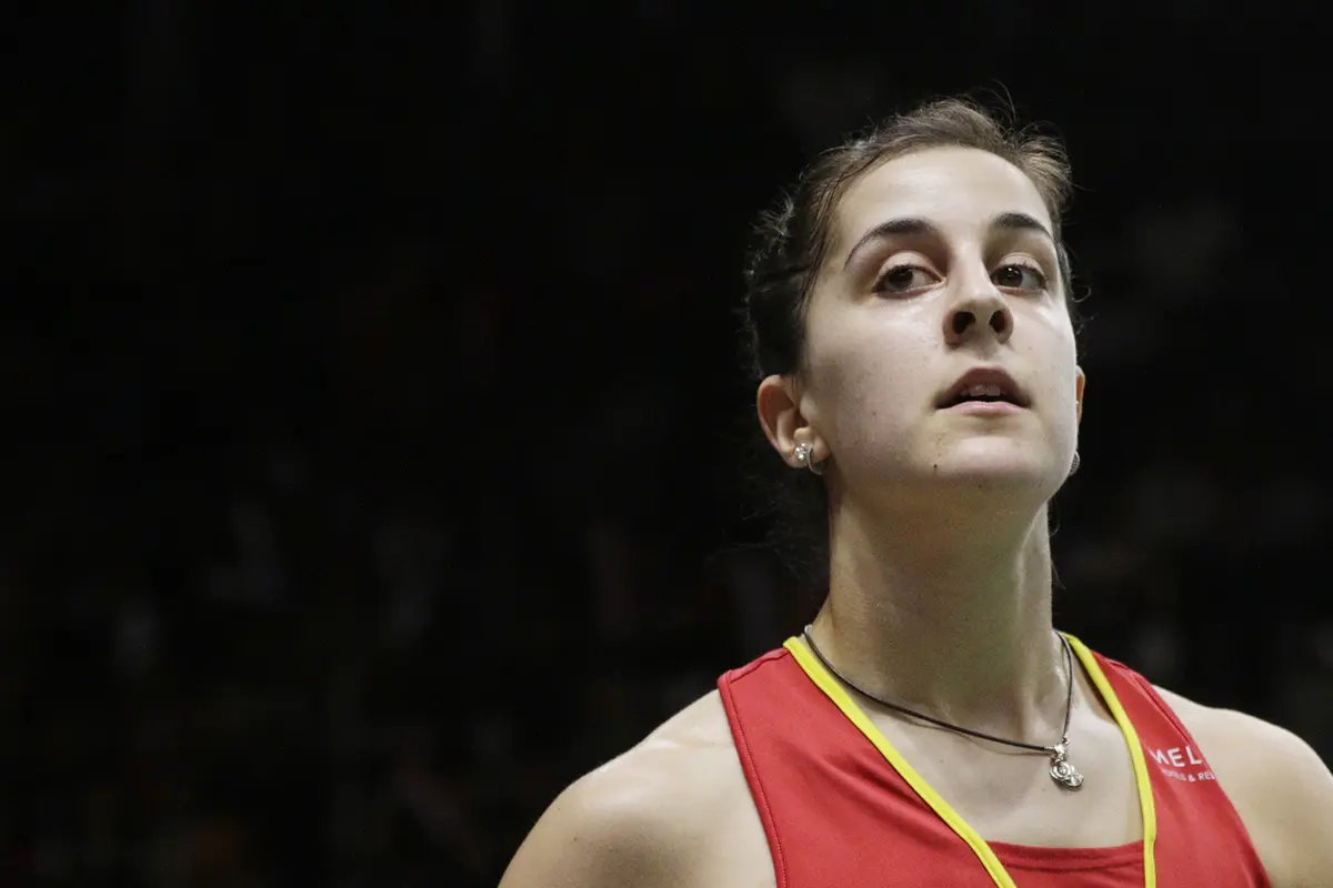 Tunggal putri Spanyol, Carolina Marin, saat melawan tunggal Korsel. (Bola.com/M. Iqbal Ichsan)