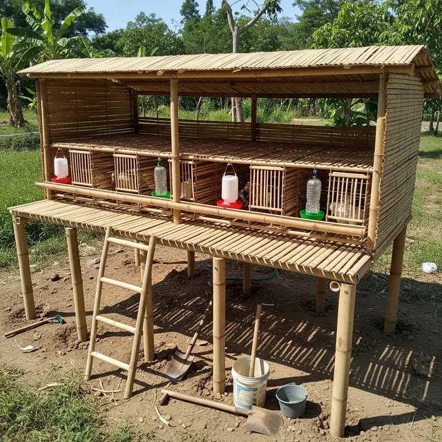 Kandang Broiler Sederhana dari Bambu (AI Generated)