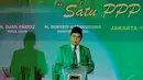 Ketua Umum PPP, Djan Faridz yang terpilih di Muktamar Jakarta saat acara Mukernas I, Rabu (10/12/2014). (Liputan6.com/Johan Tallo)