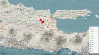 Gempa Magnitudo 4,6 mengguncang wilayah Mojokerto, Jawa Timur, Senin malam (19/6/2023). (Liputan6.com/ Dok BMKG)