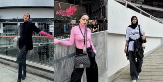 Glamor dan nyentrik, bisa tiru gaya Vira Tandia saat nonton konser BLACKPINK dengan memadukan oversized blazer, celana pendek, boots, dan turban serba hitam. Tambahkan sarung tangan pink dan hand bag silver sebagai statement.  [@viratandia].