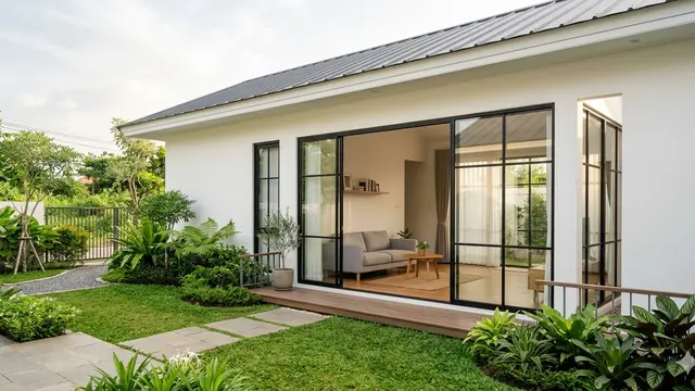 Inspirasi Desain Rumah 1 Lantai Pintu Kaca Besar. Gemini