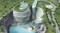 Hotel di Dasar Gunung Berkonsep Air Terjun, Tertarik?