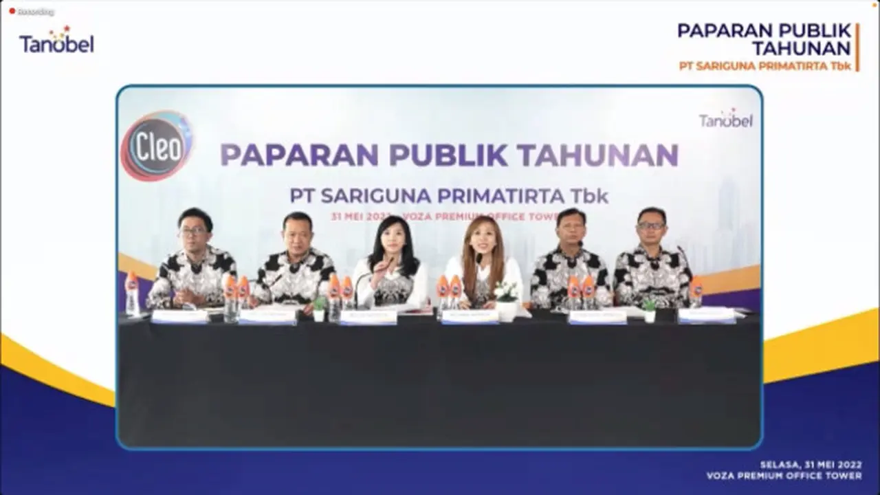 Paparan publik PT Sariguna Primatirta Tbk (CLEO), Selasa (31/5/2022) (Foto: tangkapan layar/Pipit I.R)
