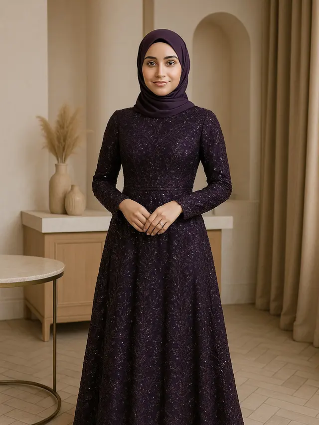 Model Baju Pesta Muslimah dengan Detail Bordir