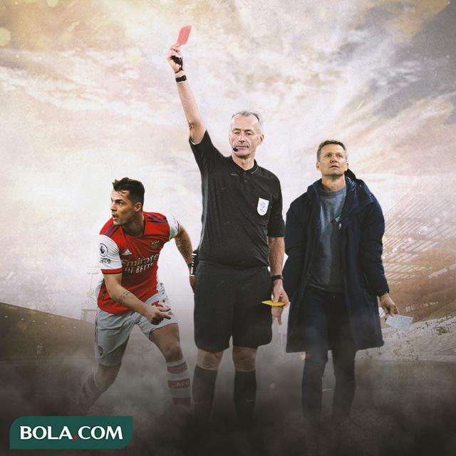Ilustrasi - Wasit EPL Keluarin Kartu Merah Diapit Jesse Marsch, Granit Xhaka